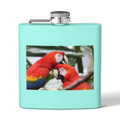 Parrot Photo Stainless Steel Flask — 6oz Tropical Scarlet Macaw Hip Flask