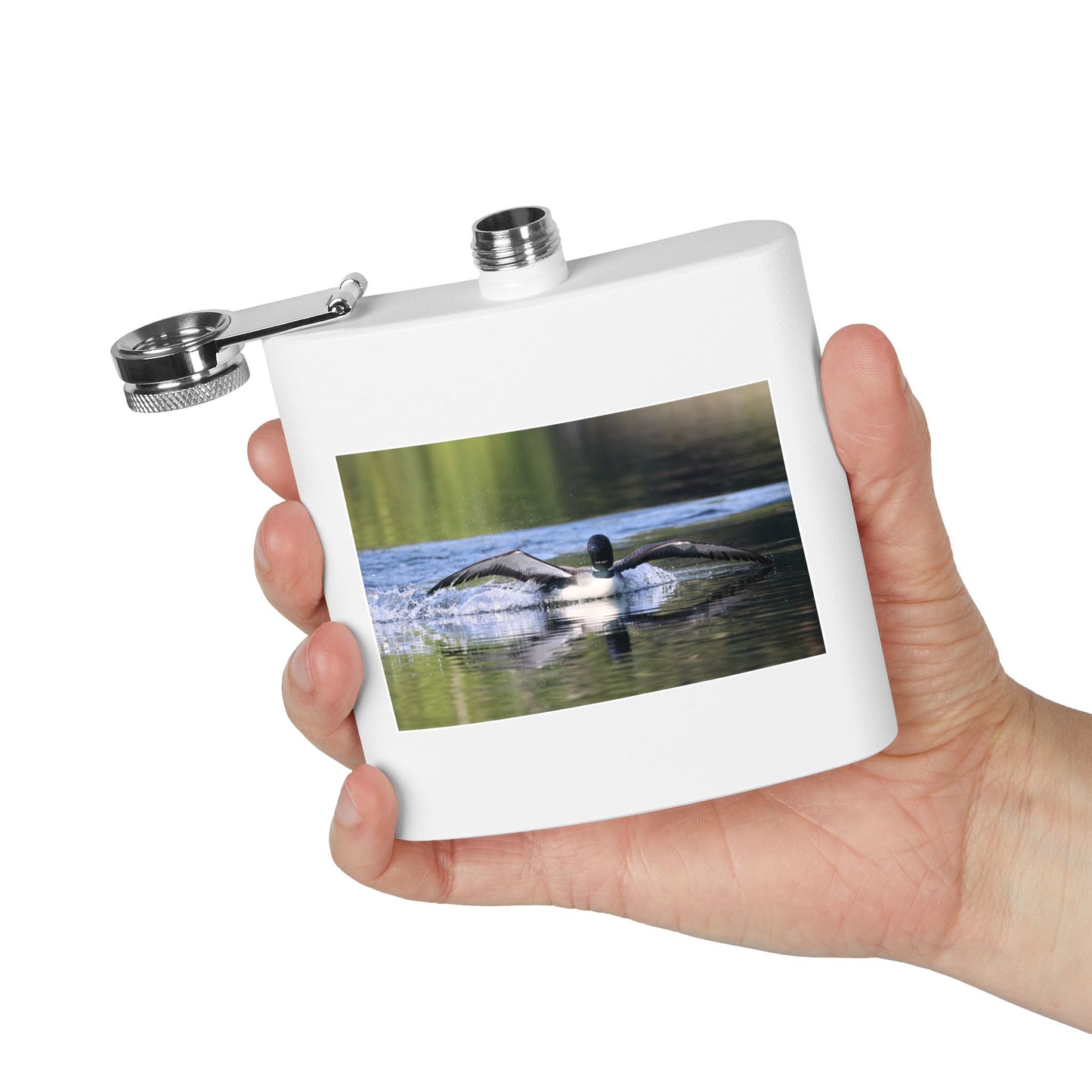 6oz Stainless Steel Flask with Diving Loon Photo – Wildlife Gift for Outdoor Enthusiasts