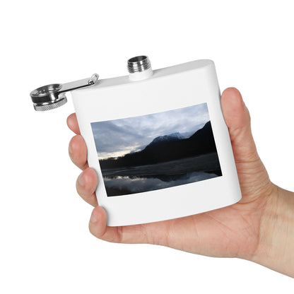 Mountain Lake Evening Stainless Steel Flask — 6oz Wilderness Hip Flask
