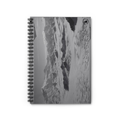 Snowy Mountain Beach Spiral Notebook — Black & White Landscape Ruled Journal