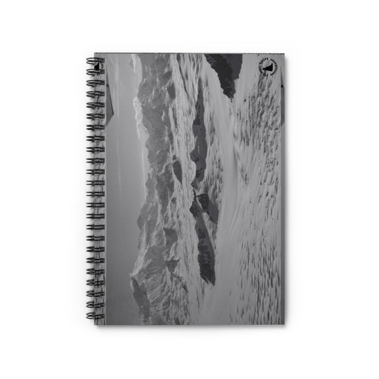 Snowy Mountain Beach Spiral Notebook — Black & White Landscape Ruled Journal