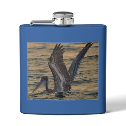 6oz Stainless Steel Flask — Pelican Sunset Photo Hip Flask, Coastal Wildlife Gift