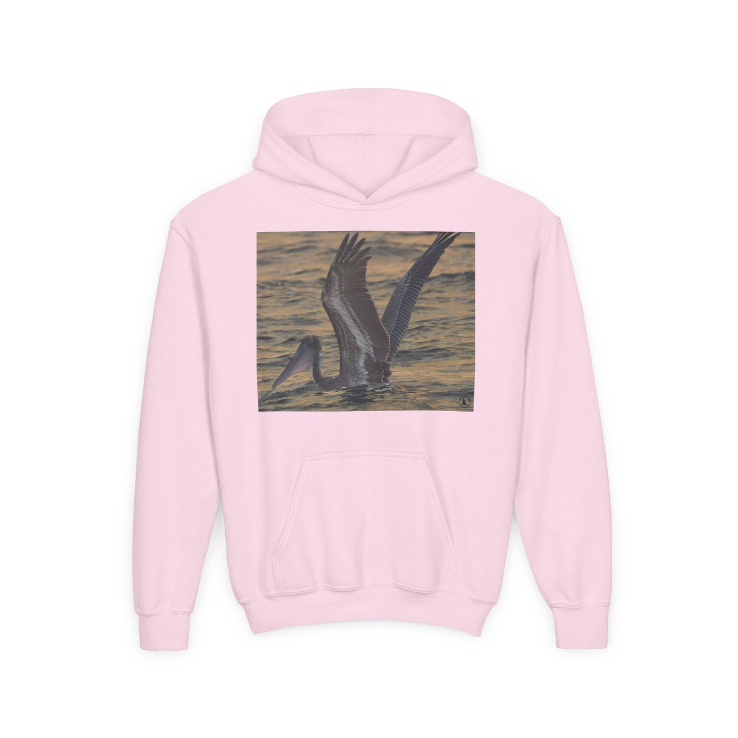 Youth Pelican Sunset Hoodie — Kids Beach Wildlife Pullover