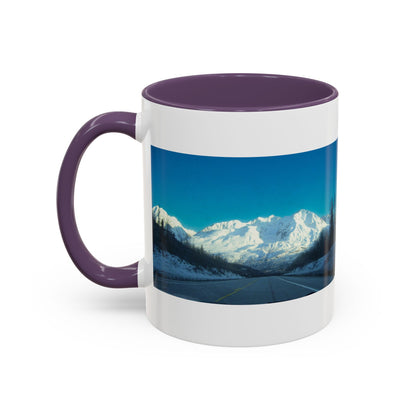 Scenic Mountain Panorama Accent Coffee Mug — Snowy Peaks Travel Coffee Cup (11/15 oz)