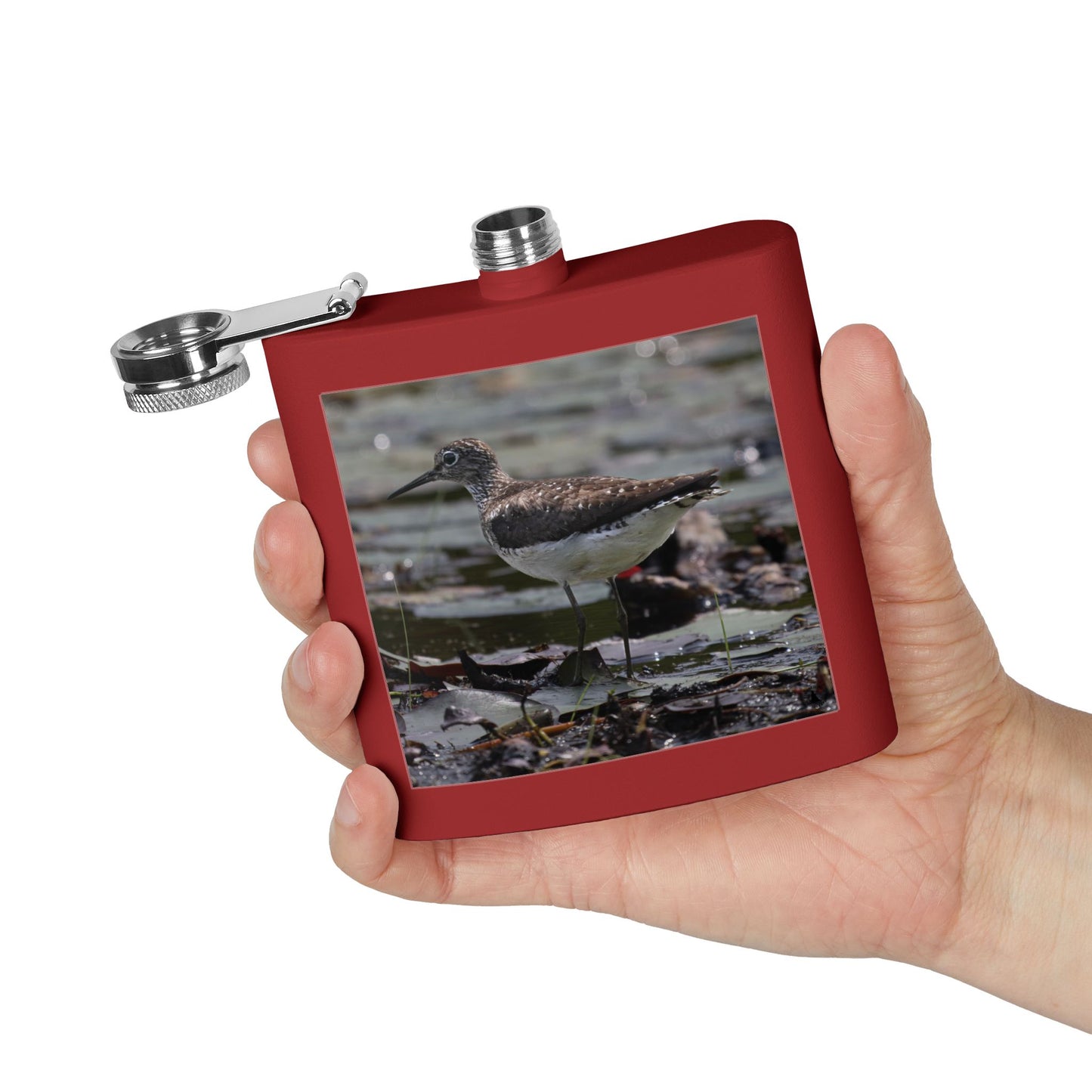 6oz Stainless Steel Flask – Sandpiper Wildlife Photo Hip Flask for Birdwatchers