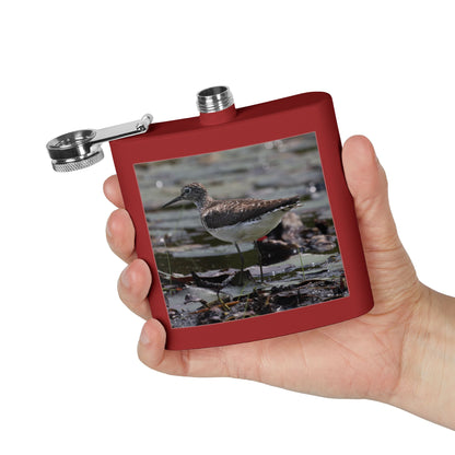 6oz Stainless Steel Flask – Sandpiper Wildlife Photo Hip Flask for Birdwatchers