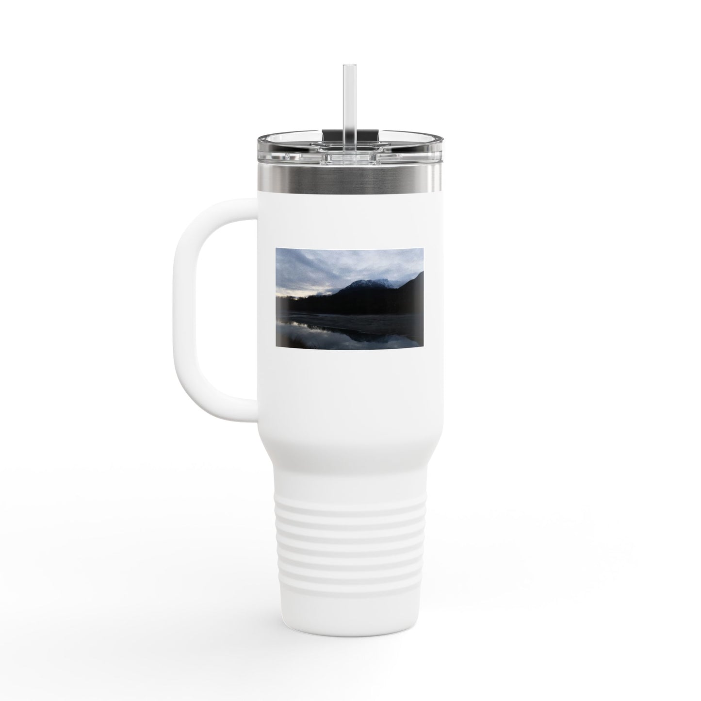 40oz Insulated Travel Mug – Scenic Lake Mountain Photo, Thermal Tumbler for Commuting & Outdoor Adventures