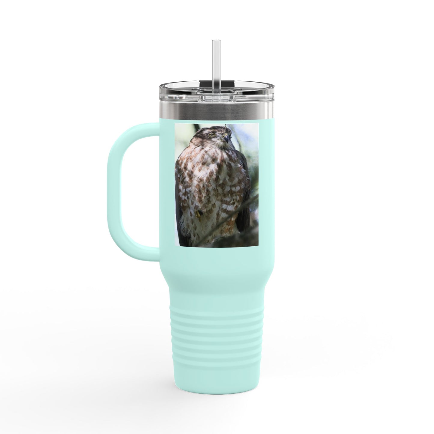 40oz Insulated Travel Mug — Photoreal Hawk Nature Tumbler