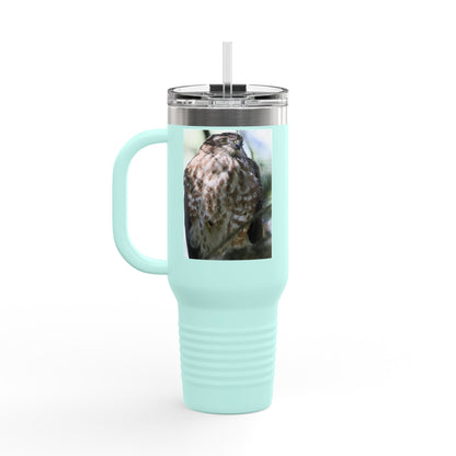 40oz Insulated Travel Mug — Photoreal Hawk Nature Tumbler