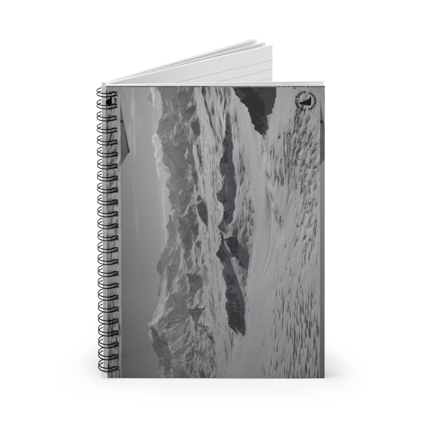 Snowy Mountain Beach Spiral Notebook — Black & White Landscape Ruled Journal