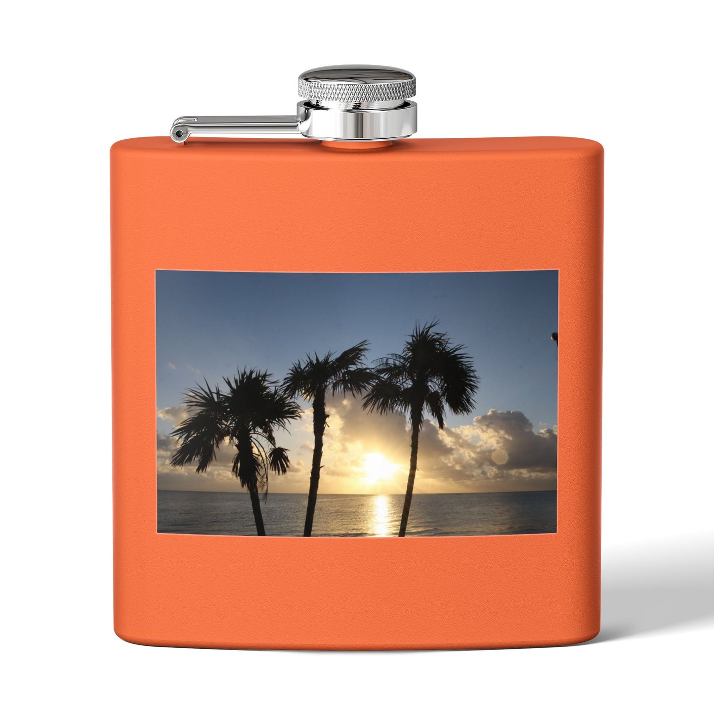 Sunset Palm Beach Flask — 6 oz Stainless Steel Travel Hip Flask