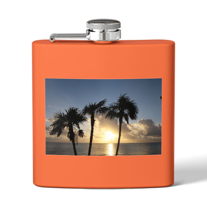 Sunset Palm Beach Flask — 6 oz Stainless Steel Travel Hip Flask