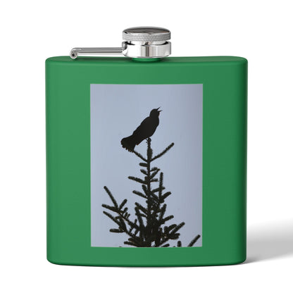 6oz Stainless Steel Flask — Silhouette Bird on Spruce Design