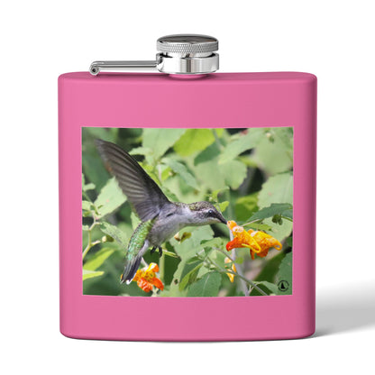 Hummingbird Photo Stainless Steel Flask — 6oz Portable Liquor Hip Flask