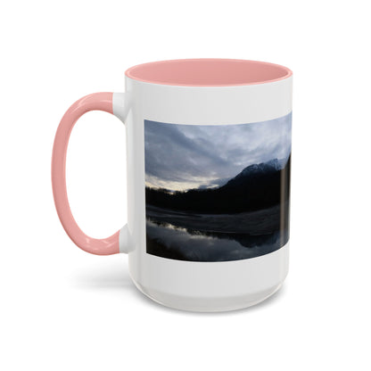 Scenic Mountain Lake Accent Coffee Mug — Moody Sunset Reflection (11oz & 15oz)