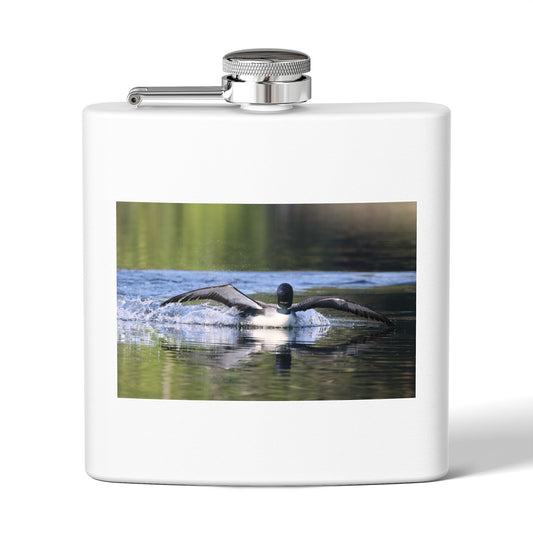 6oz Stainless Steel Flask with Diving Loon Photo – Wildlife Gift for Outdoor Enthusiasts