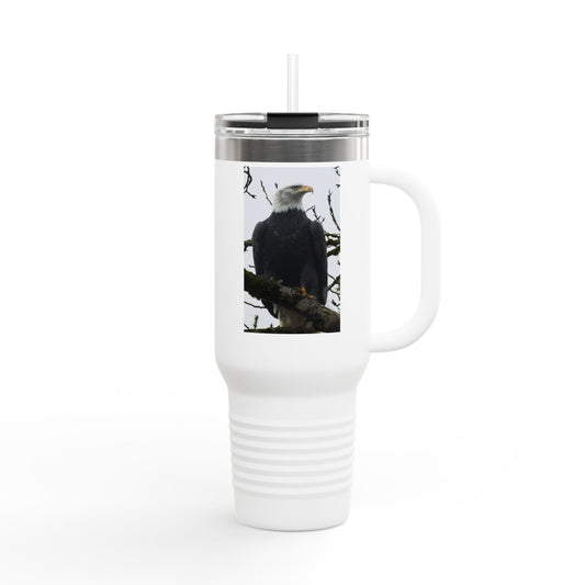 40oz Insulated Travel Mug with Bald Eagle Photo — Outdoor, Patriotic Wildlife Tumbler