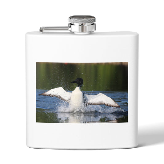 Duck Photography 6oz Stainless Steel Flask — Loon Splash Wildlife Hip Flask