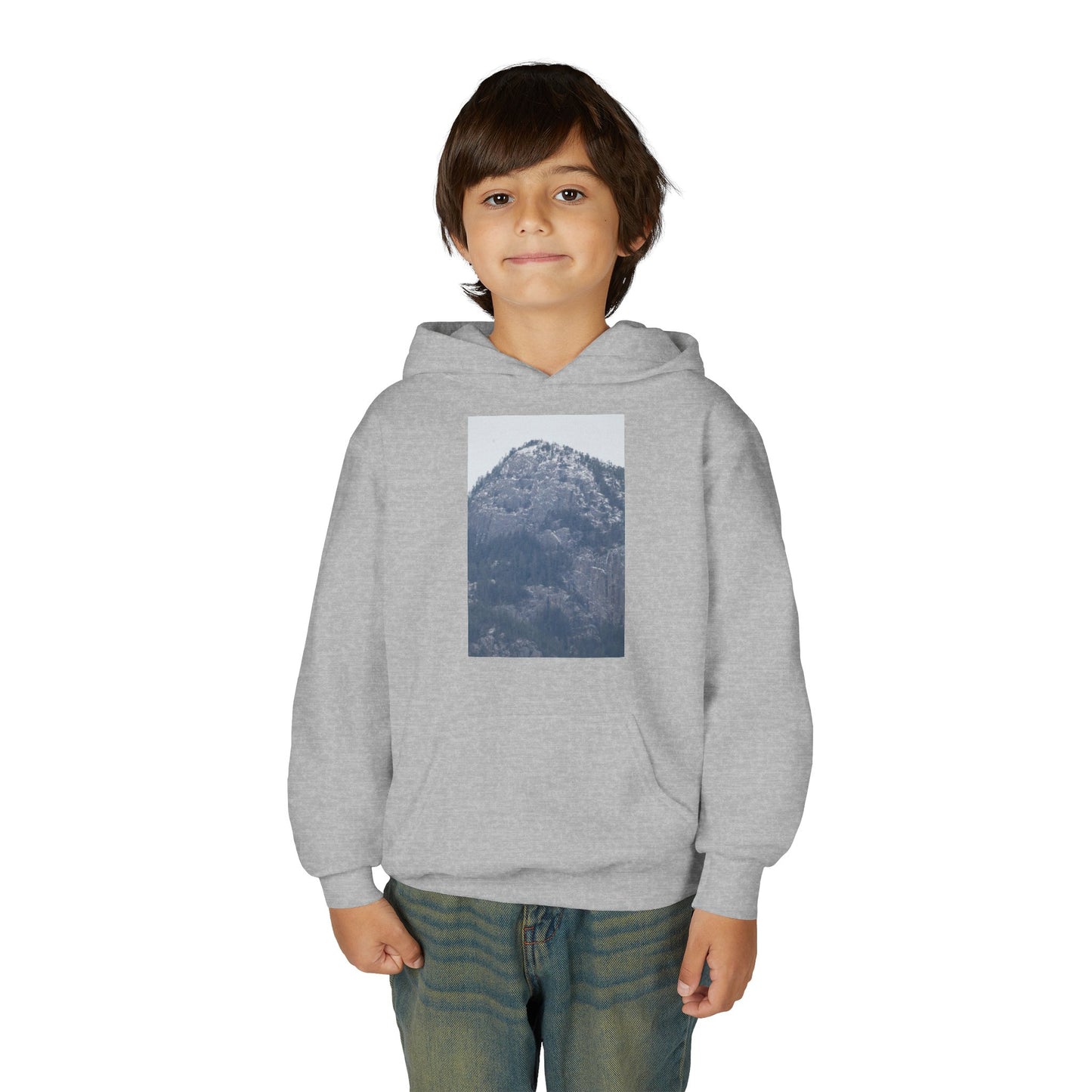 Mountain Peak Youth Hoodie — Winter Snow Scenic Graphic Sweatshirt